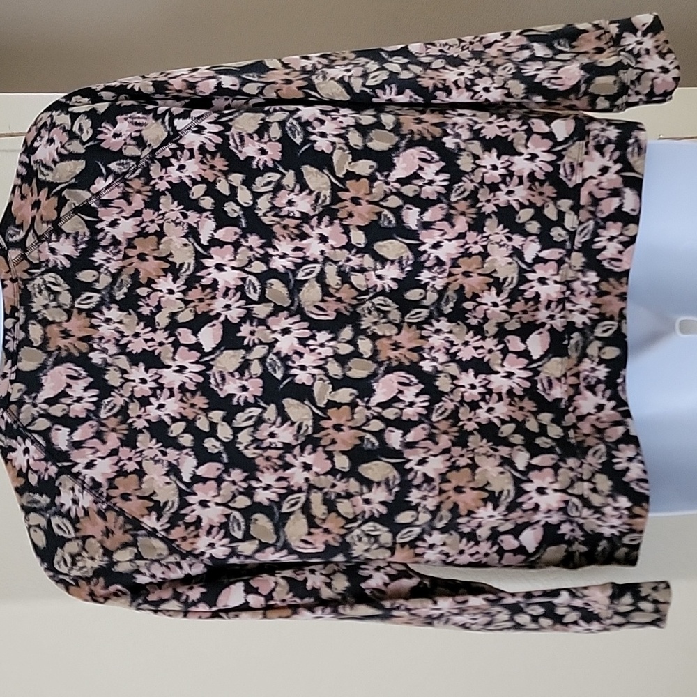 SONOMA Floral Print Long Sleeve Sweatshirt Style Top Black Rose Beige Tan sz XL - Picture 5 of 10
